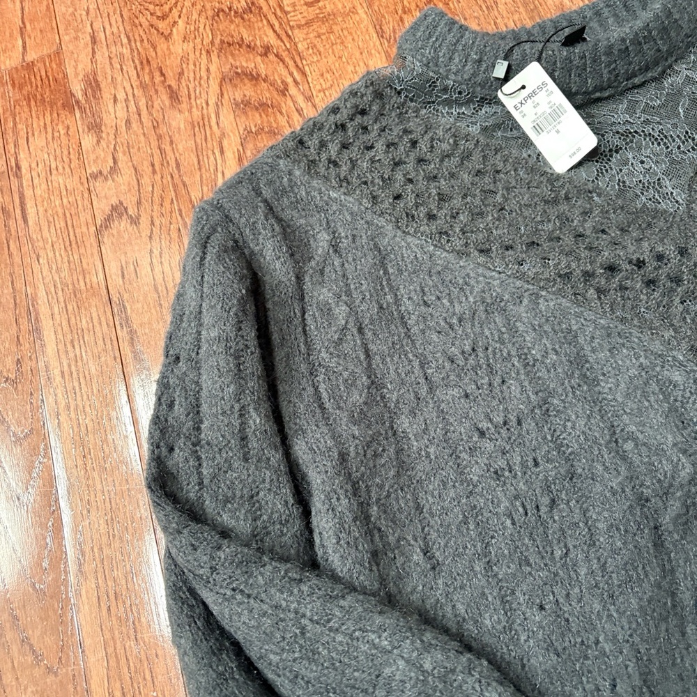 NWT Express Cable Knit Crew Neck Lace Sweater - Picture 12 of 14
